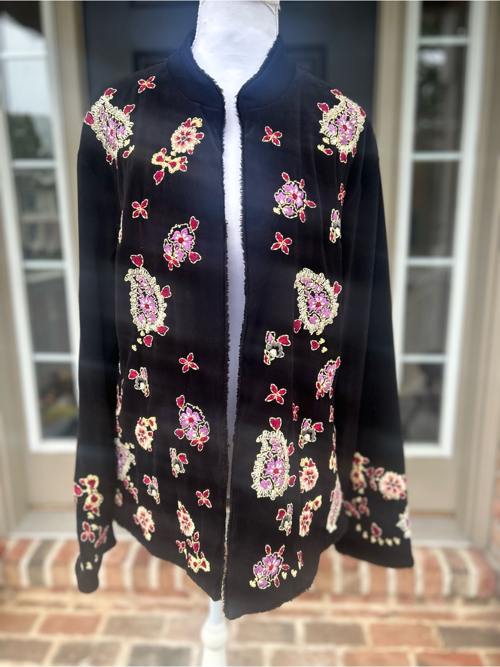 Vintage Y2K Coldwater Creek black embroidered open front jacket cottagecore L